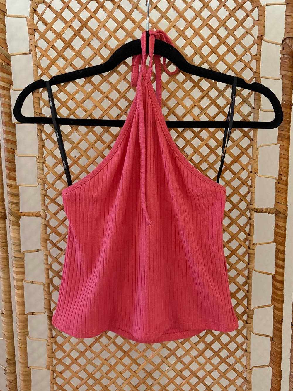 Forever 21 Hot Pink Ribbed Halter Crop Top